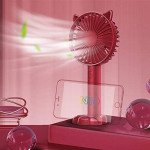 Wholesale Cat Ear Portable USB Rechargeable Handheld 3 Speed Strong Wind Electric Small Mini Cooling Fan with Cell Phone Holder and Light (Red)